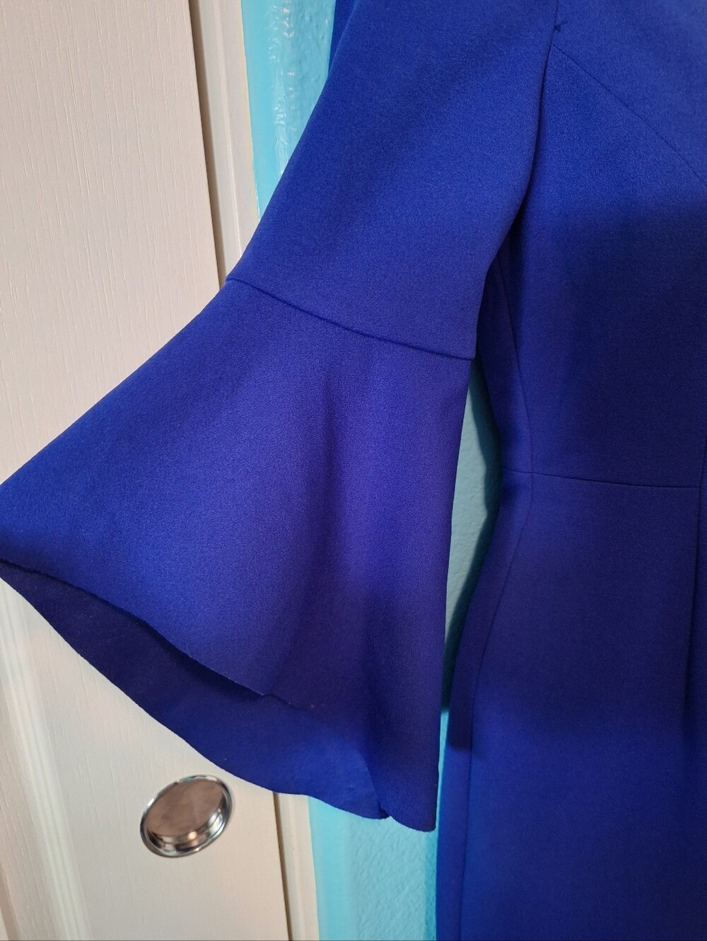 ANTONIO MELANI Cobalt Off-Shoulder Midi Dress with Bell Sleeves Sz 0 - Picture 2 of 9